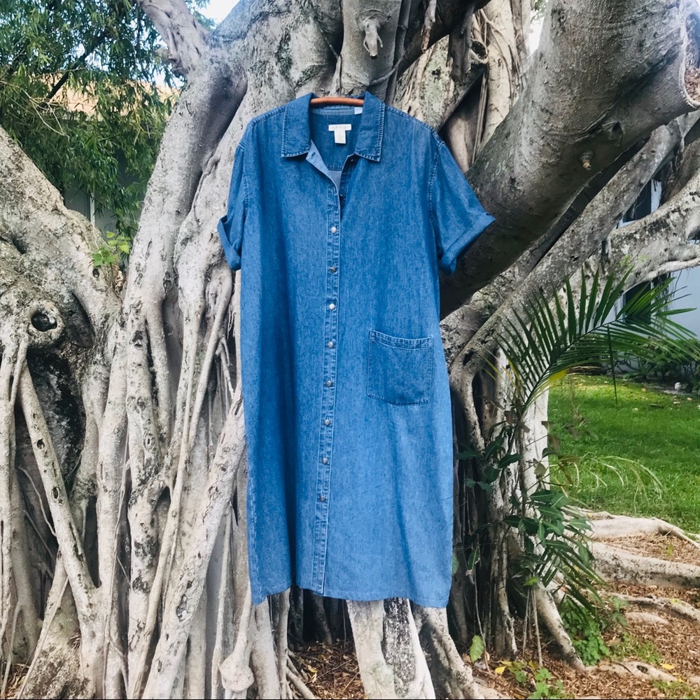 VTG Retro 90’s Denim Buffalo Button Up Maxi Dress - Picture 6 of 7